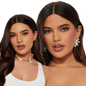 Gold Bead & White Ribbon Bow Necklace Earrings Set 🎀✨ Coquette Balletcore